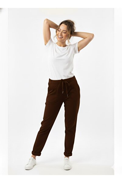 CELTMODA Women's Lace-Up Full Stretch Fabric Italian Pants - Brown