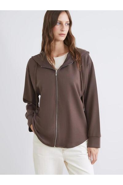 LC Waikiki Hooded Oversize Women's Zippered Sweatshirt (W5)