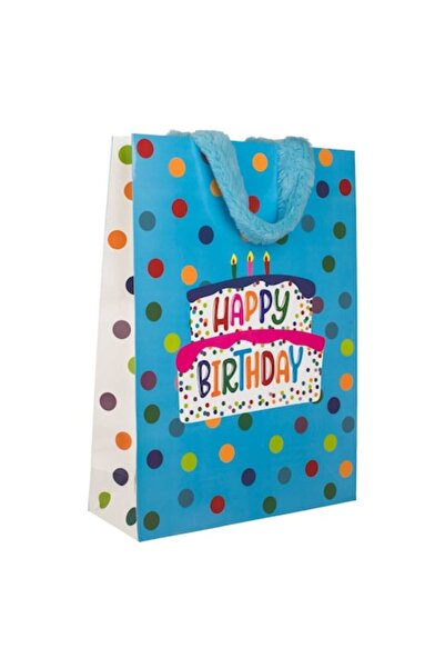 OEM Pungă cadou din hârtie turcoaz cu mesajul „La mulți ani” 33x12x45cm