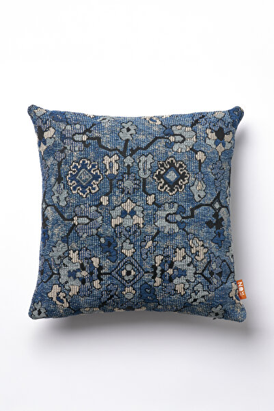 THE KUN Etnik Kilim Desenli Jakarlı Dokuma Dekoratif Kırlent Kılıfı Mavi 43x4...
