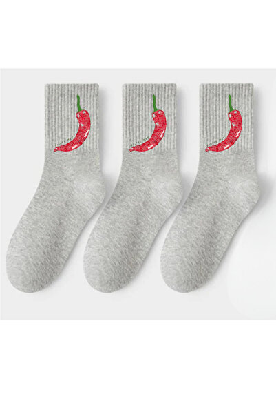 Tubinyoo Gray Colored Red Pepper Printed Socket Socks