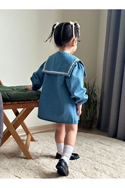 RONYPONY Girls' Denim Dress with Collar Long Sleeve Casual Tight Dress