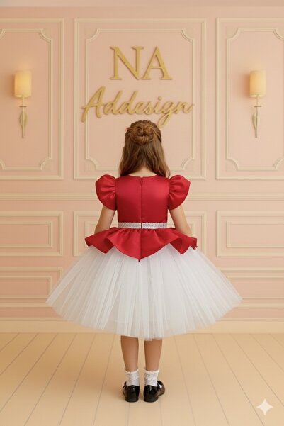 NA ADDESIGN New Year's Red Fluffy Dress – Sparkling Big Bow Detail, New Year's Special