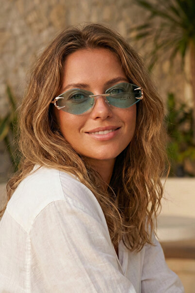 Kapin Auroven Çerçevesiz Pençe Detaylı Metal Tasarım Kadın Güneş Gözlüğü - Yeşil