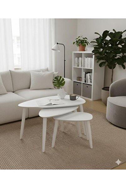 Rual 3^lü Salon Orta Sehpa Modern İskandinav MDF Tabla Özel Kesim Geometrik Z...