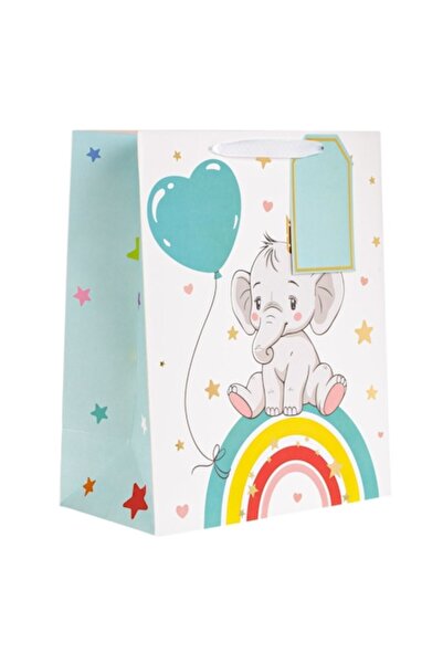 OEM Pungă de hârtie pentru cadouri pentru bebeluși, model elefant, multicolor...