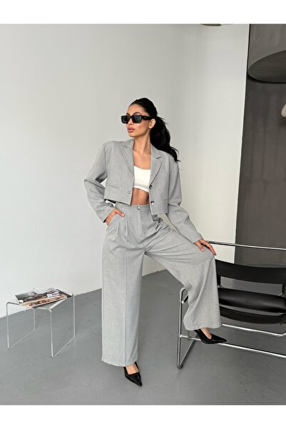 LB Laluna Butik Women's Crop Blazer Jacket and Palazzo Pants Sets