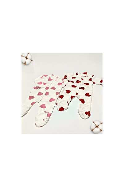 almini New Season 2-Piece Red and Pink Heart Booties Jumpsuit