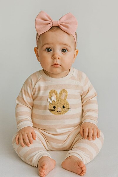 bebekyol Rabbit Süzene Embroidered Newborn Blanket Jumpsuit Set