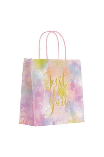 OEM Pungă cadou kraft curcubeu cu folie aurie „Doar pentru tine” 20x8x20 cm