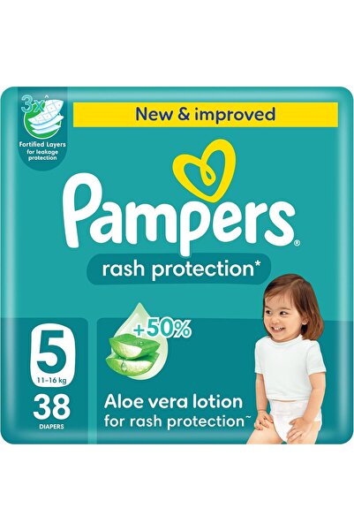 Pampers حماية من الطفح الجلدي، مقاس 5، 11-16 كجم، عبوة جامبو، 38 حفاضة