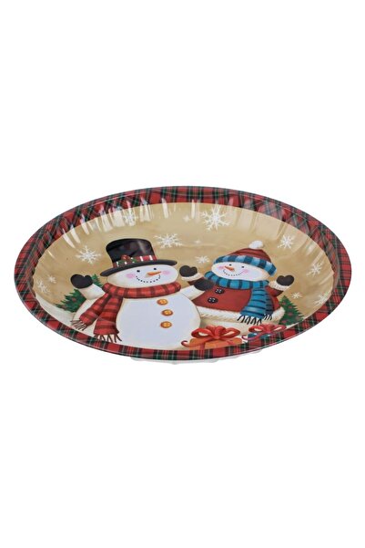 OEM Christmas Decorative Metal Plate Red Checkered Snowman Ø26cm