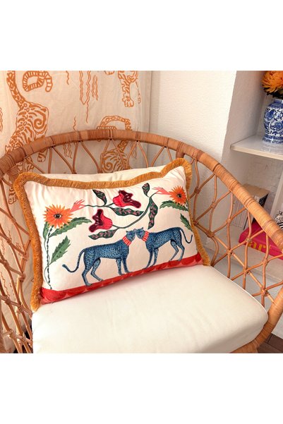 ge living Boho Floral and Leopard Print Velvet Pillow Cover – Decorative Throw Pillow Case with Tassels