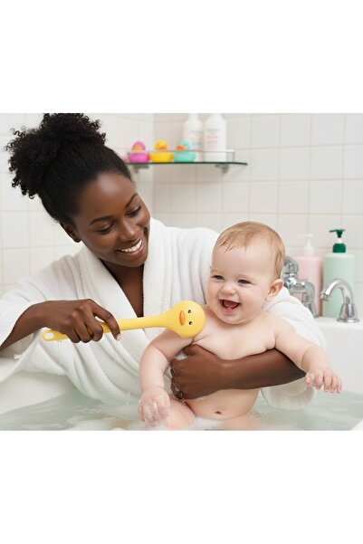 Eşya Dünyası فرشاة غسيل الظهر للحمام ذات مقبض طويل مع شكل بطة لطيف - 35 سم - ...