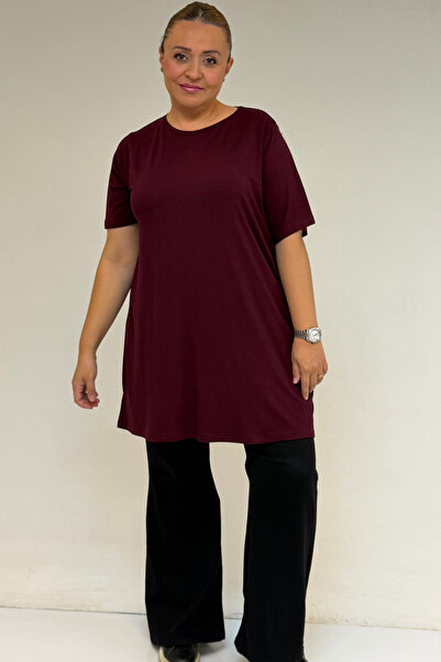 Eslina 58507 Plus Size Collar Piped T-Shirt in Combed Cotton - Claret Red