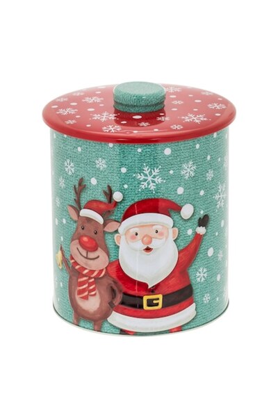OEM Cutie metalică cilindrică de Crăciun cu Moș Crăciun și Reni Ø17x23cm