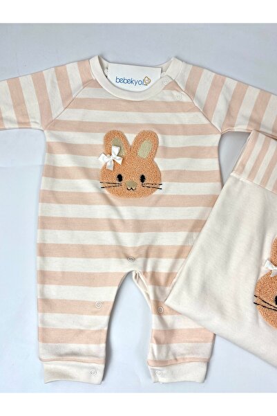 bebekyol Rabbit Süzene Embroidered Newborn Blanket Jumpsuit Set