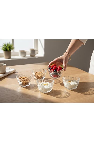 YANPA TİCARET 6-Piece Heart-Shaped Glass Turkish Delight Bowl