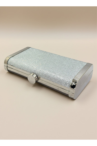 Biçanta Silver Janjan Full Crystal Stone and Metal Frame and Evening Dress Bag Wedding Engagement Graduation