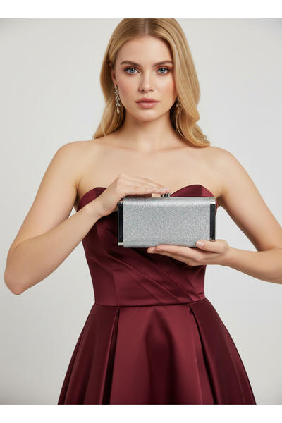 Biçanta Silver Janjan Full Crystal Stone and Metal Frame and Evening Dress Bag Wedding Engagement Graduation