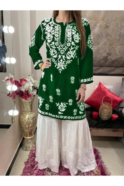 MYSMAR Green Colored Rayon Kurti Shara Set - HRT2614 | Green