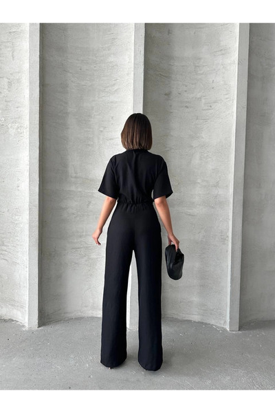 ZENGEZUR MALL Lvsqvr Long Linen Jumpsuit S255059 Black (232430) (Size: m)