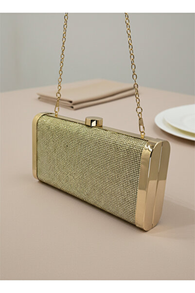 Biçanta Χρυσό χρυσό με πλήρη κρυστάλλινη πέτρα και μεταλλικό πλαίσιο και βραδινή τσάντα για γάμο, αρραβώνα, αποφοίτηση