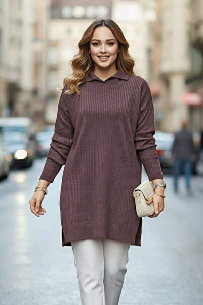 Neva Style material reiat Pulover tricotaj liliac închis Tunica 65903KLILA2