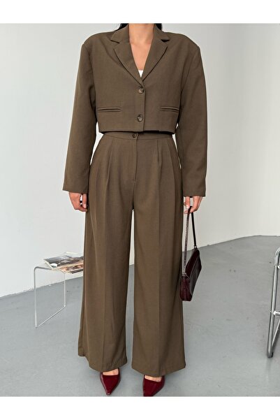 LB Laluna Butik Women's Crop Blazer Jacket and Palazzo Pants Sets