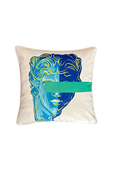 ge living Pop Art “Blindfold” David Patterned Velvet Pillowcase – 50X50 cm – Modern Decorative Throw Pillow Cover