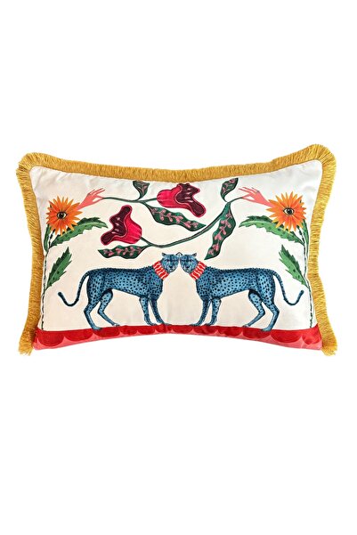 ge living Boho Floral and Leopard Print Velvet Pillowcase – 50X50 cm – Decorative Throw Pillow Cover with Tassels