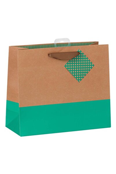 OEM Μπεζ πράσινη χάρτινη τσάντα δώρου 25,5x10x21,5cm
