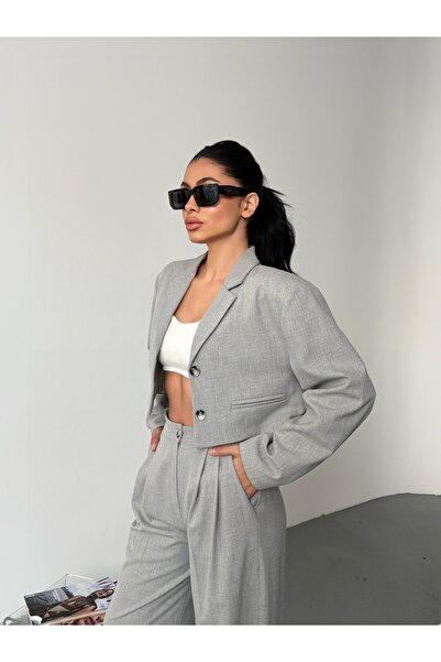 LB Laluna Butik Women's Crop Blazer Jacket and Palazzo Pants Sets