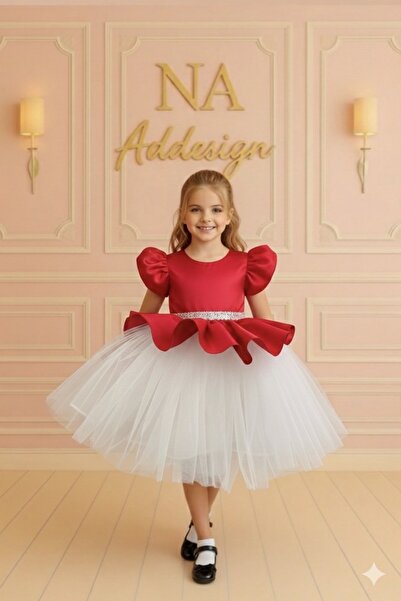 NA ADDESIGN New Year's Red Fluffy Dress – Sparkling Big Bow Detail, New Year's Special