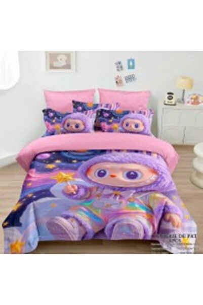 OEM Double bed linen 6 pieces fine with elastic – Labubu model pink purple