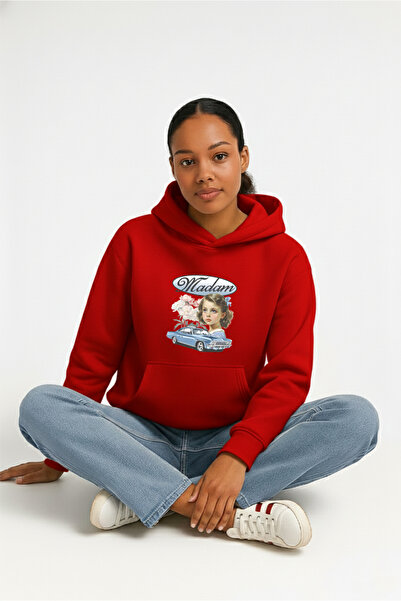 LORVEX قصة فضفاضة سويت شيرت نسائي بغطاء رأس قطن 100% مادام مطبوع