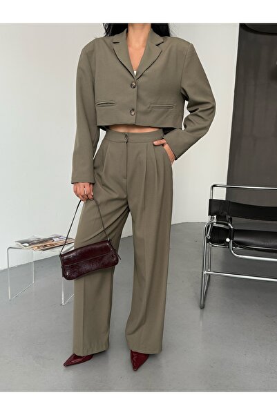 LB Laluna Butik Women's Crop Blazer Jacket and Palazzo Pants Sets