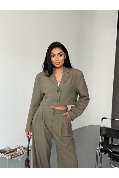 LB Laluna Butik Women's Crop Blazer Jacket and Palazzo Pants Sets