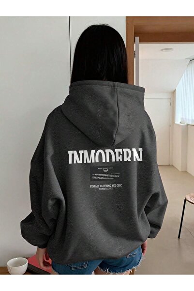 EYAX MODA Hanorac unisex supradimensionat cu imprimeu INMODERN