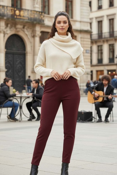 Yağmur Butik Beli Lastikli Çelik Örme Tayt Pantolon