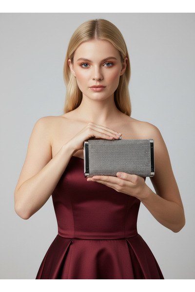 Wedding Fashion Anthracite Gray Platinum Full Crystal Stone and Metal Frame and Evening Dress Bag Wedding Engagement Graduation