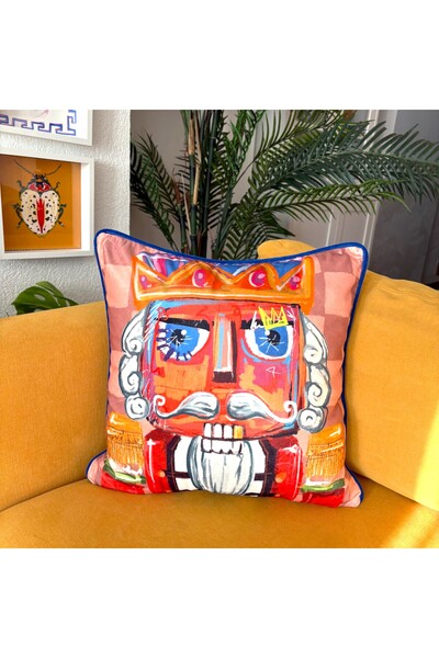 ge living Husă de pernă din catifea cu model Casca de Nucă – 50x50 cm – Design colorat de Anul Nou