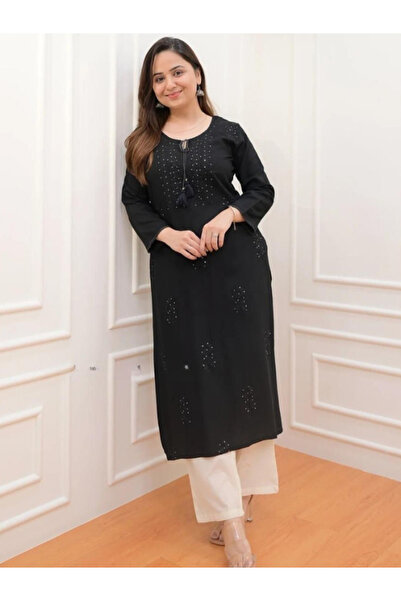 MYSMAR Black Colored Kurti & Palazzo Set - FFT1658 | Black