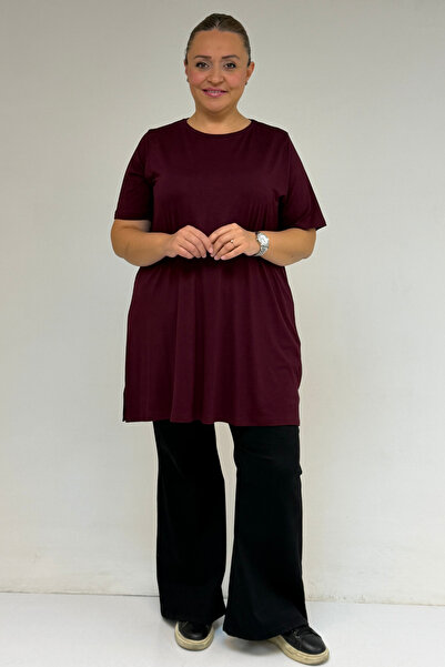 Eslina 58507 Plus Size Collar Piped T-Shirt in Combed Cotton - Claret Red