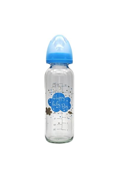 OEM Biberon din sticlă cu tetină din silicon albastru - 240 ml