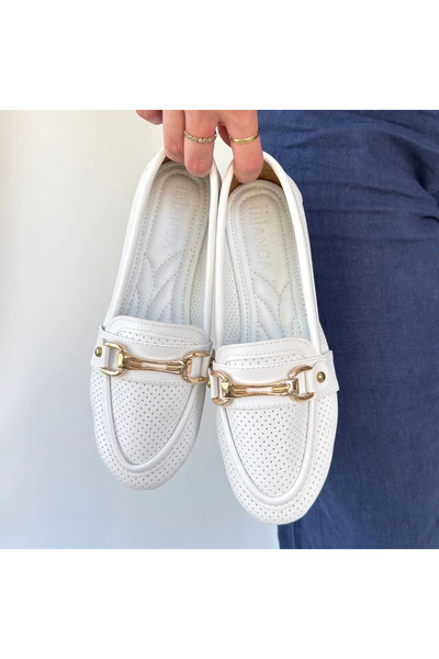 ZENGEZUR MALL Lvsqvr Rain White Leather Ballerina Shoes (231514) (Size: 37)