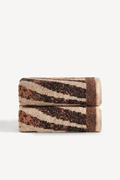 Cherx طقم مناشف يد من قطعتين مصبوغة بخيوط بلوما بلون الكراميل 50×90