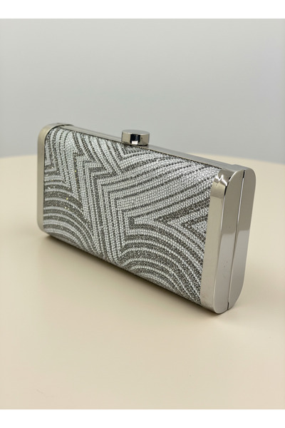 Biçanta Silver Platinum Full Crystal Stone and Metal Frame and Evening Dress Bag Wedding Engagement Graduation