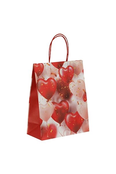 OEM Pungă cadou din hârtie cu inimioare și sclipici holografic 25,5x12x32 cm