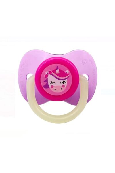 OEM Silicone Pacifier Glow in the Dark Purple Fuchsia Unicorn with Case 0-6 Months